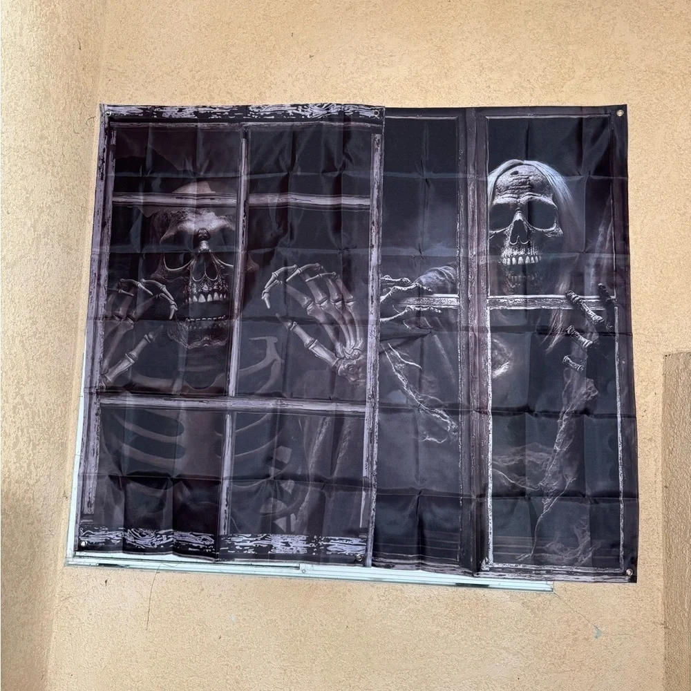 2PCS Skeleton Halloween Window Posters Horror Decoration Haunted House Props